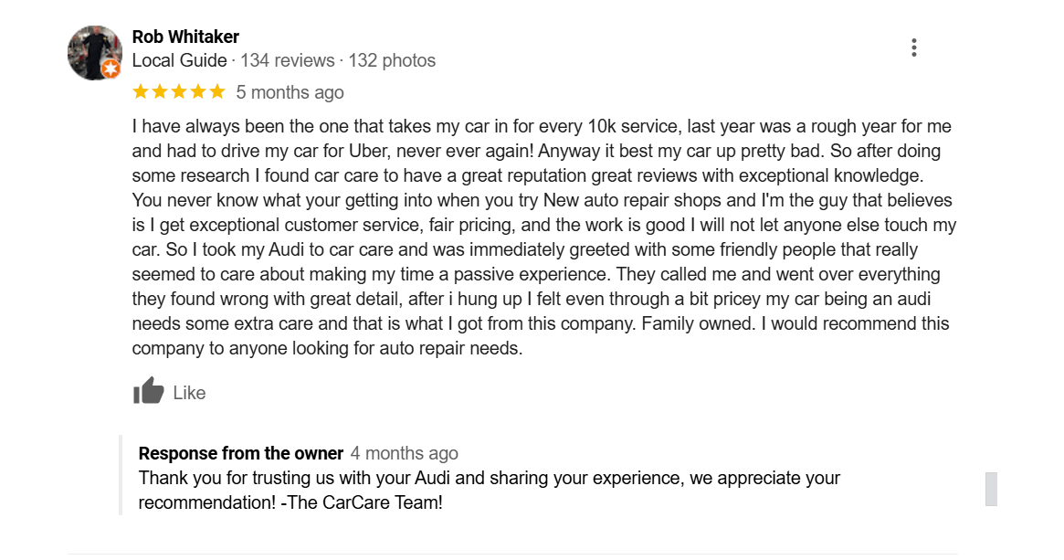 screenshot image of a positive Google review