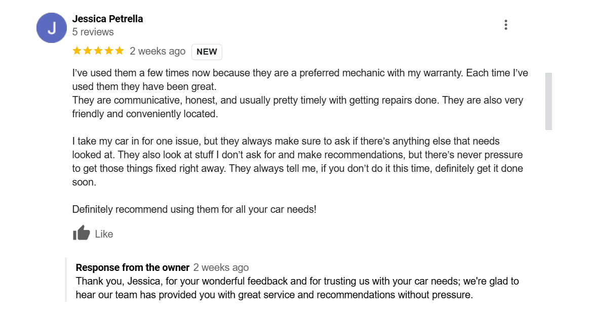 screenshot image of a positive Google review